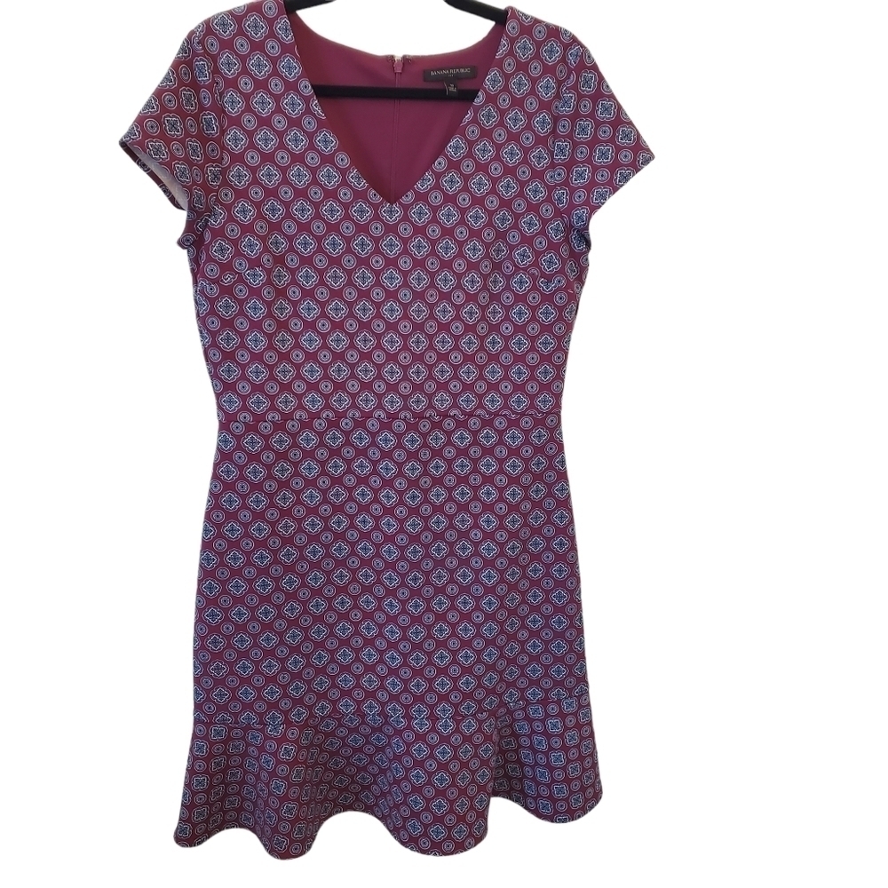 Banana Republic Factory Size 10 Purple Geometric Pattern Flounce Hem Dress